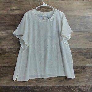 Liz Claiborne Cream Blouse with Leaf Pattern